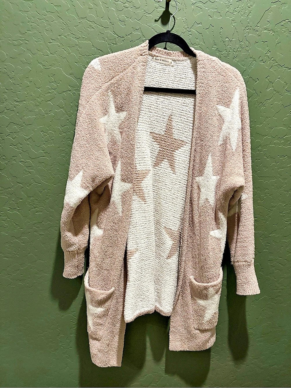 moon & madison Star Open-Front Cardigan Pink & White Size Small
